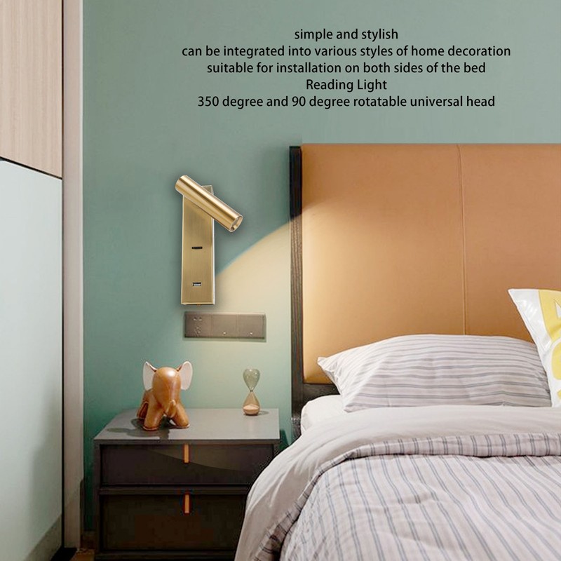 LED Wall Mounted Reading Light Simple Rechargeable Adjustable Angle Bedroom
