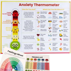 Feelings Emotions Chart for Kids Teens - Anxiety Thermometer Coping Skills - Mental Health Feelings Chart Canvas Posters for Therapy Counseling (1 Canvas Posters and 2 Print Posters) Unframed 12x16in