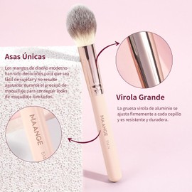 MAANGE 12Pcs Brochas Maquillaje, 5 Brochas de Maquillaje Premium de Doble Punta y 6 Esponjas para Pulir Líquidos, Cremas, Polvos, Difuminar y Contornear el Rostro(Almendra)