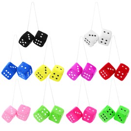 10Pairs Fuzzy Dice for Rear View Mirror, 2.75inch Fuzzy Dice for Car Mirror, Cute Plush Retro Square Hanging Dice with Dots for Car Interior Hanging Ornament Decoration (10 Colors)