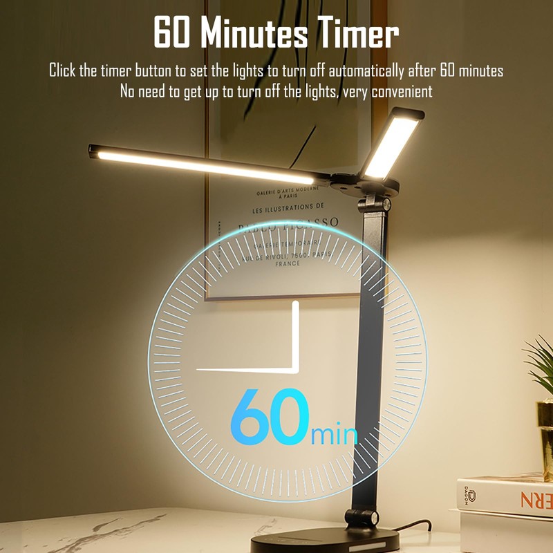 kvppvt LED Double Head Desk Lamp with Night Light, 5