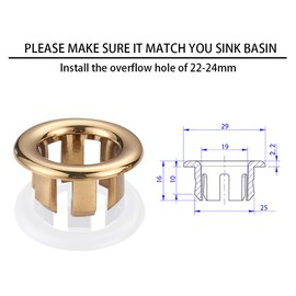 SKYPIA 4 Pcs Sink Overflow Ring Set Bathroom Accessary Kitchen Bathroom Sink Basin Overflow Cover Vanity Sink Overflow Cover (Gold)