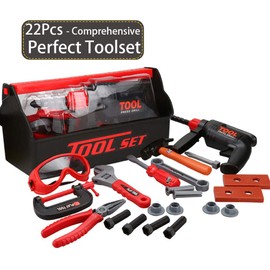 Durable Kids Tool Set - Pretend Play Construction Toy with Drill for Toddlers Boys & Girls, Tool Kit in Sturdy Box