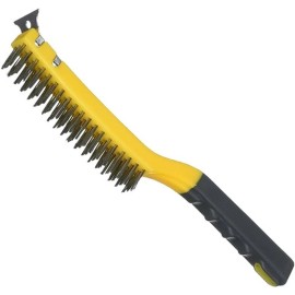 FixtureDisplays Allway SB319SS 3X19 Row Stainless Steel Wire Brush w/Scraper & Soft Grip Handle