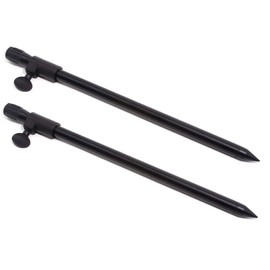 2 Phoxinus Bank Sticks for Fishing. Black, Lightweight, Adjustable 30cm to 50cm. Fit rod rest, butt rests, back rests, buzz/buzzer bars. Carp, coarse, match fishing accessories/gear