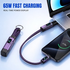 2-Pack 4-in-1 65W Keychain Charging Cables with Digital Power Display
