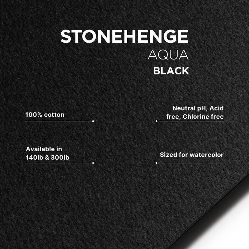 Stonehenge Aqua Almohadilla negra, 150 hojas, Coldpress, 18 x 17