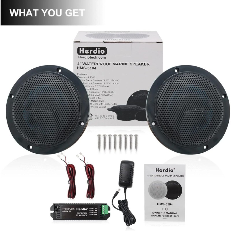 Herdio 4Inch 160W Marine Boat Car Ceiling Speaker Waterproof Bluetooth