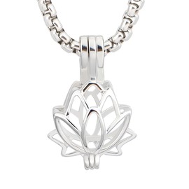 PH PandaHall 925 Sterling Silver Pearl Cage Pendant Bead Holder Gemstone Cage Charm Hollow Lotus Flower Locket Charm for 6mm Pearls Necklace Earrings Jewellery Making 0.86 Inch