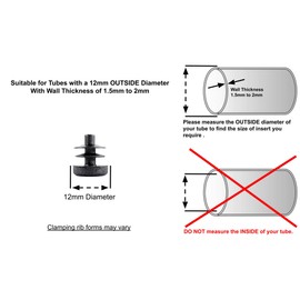 12mm Plastic End Caps, Black Round Tube Inserts, Pack of 4 (See Second Image for Ordering Guide) - Made in Germany