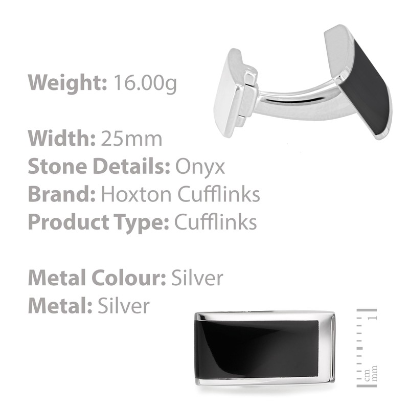Hoxton London Men's Sterling Silver and Onyx Rectangle Cufflinks