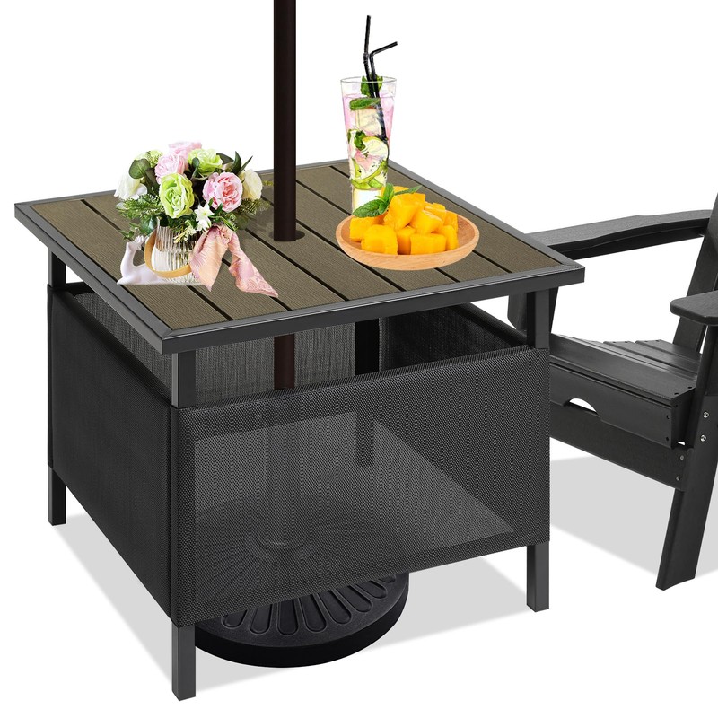 LZRS Adirondack Square Outdoor Side Table with Umbrella Hole, Pool