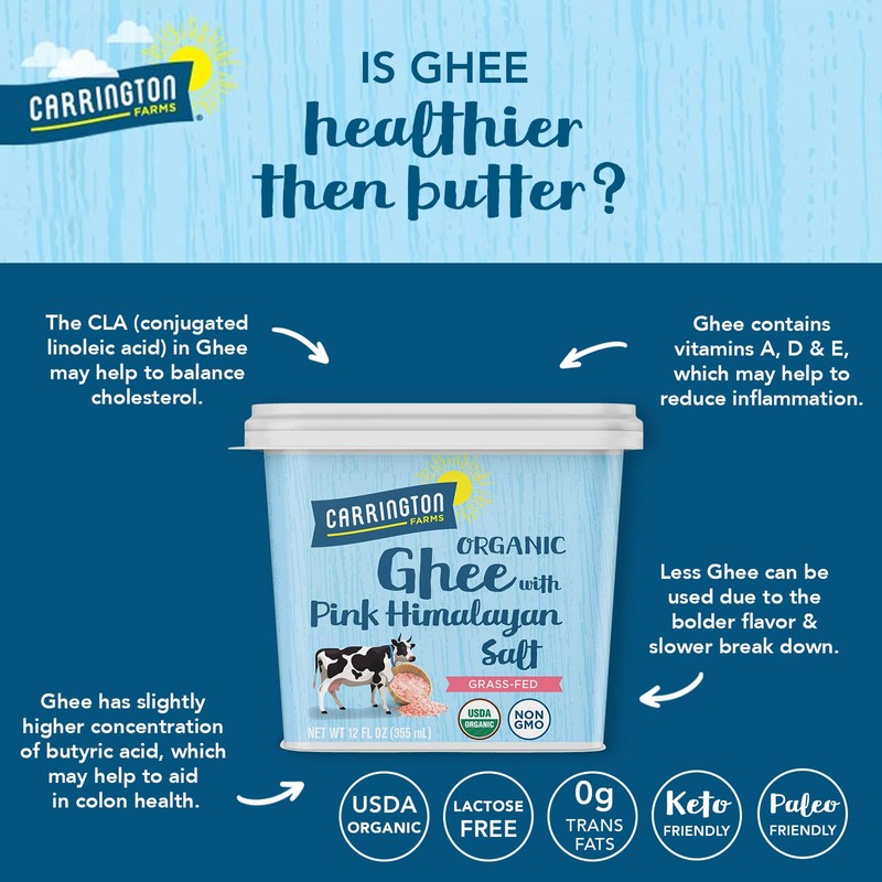 USDA Certified Organic Grass Fed Ghee with Himalayan Salt, 12oz,