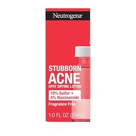 Neutrogena Stubborn - Loción de secado de manchas para el acné, sin fragancia, tratamiento de acné con azufre elimina el acné al secar y encoger las espinillas, sin parabenos y aceite, 10% azufre y 4% niacinamida, 1.0 onzas líquidas
