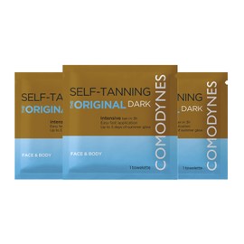 (3 Pack) COMODYNES Self-Tanning Dark Intensive and Uniform Color Towels for Face and Body - Intensive and Fast Bronzing - Individually Wrapped Towelettes