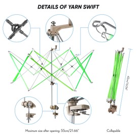 Yarn Ball Winder, Yarn Skein Winder with Skein Holder Umbrella Swift Hand Operated Hank Winder 4 Ounce Capacity with Metal Handle and Tabletop Clamp Crafts Sewing Accessories