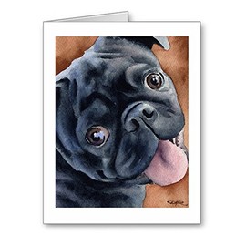 DJ Rogers Fine Art Black Pug - Set of 10 Note Cards With Envelopes