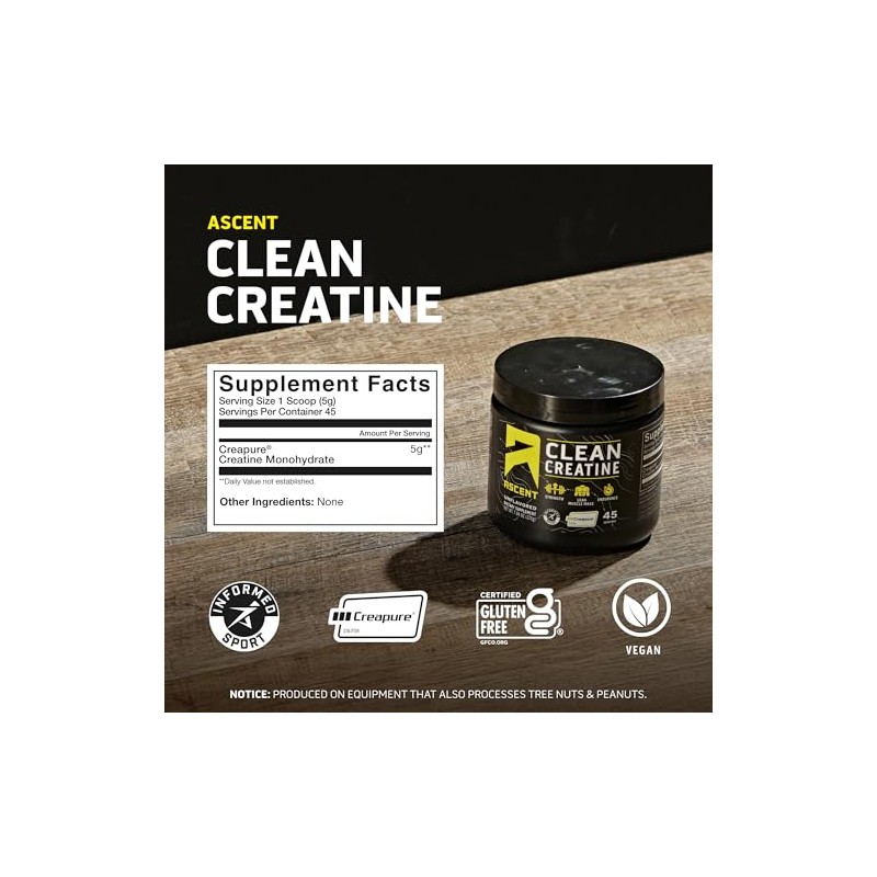 Ascent simply teras- Clean Creatina Monohidrato Polvo 5G Por Porción,