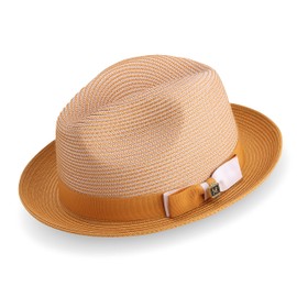 MONTIQUE Two-Tone Braided Pinch Fedora Hat | Stylish & Elegant Design Fedora Hats for Modern Touch | Gold, Small H-68