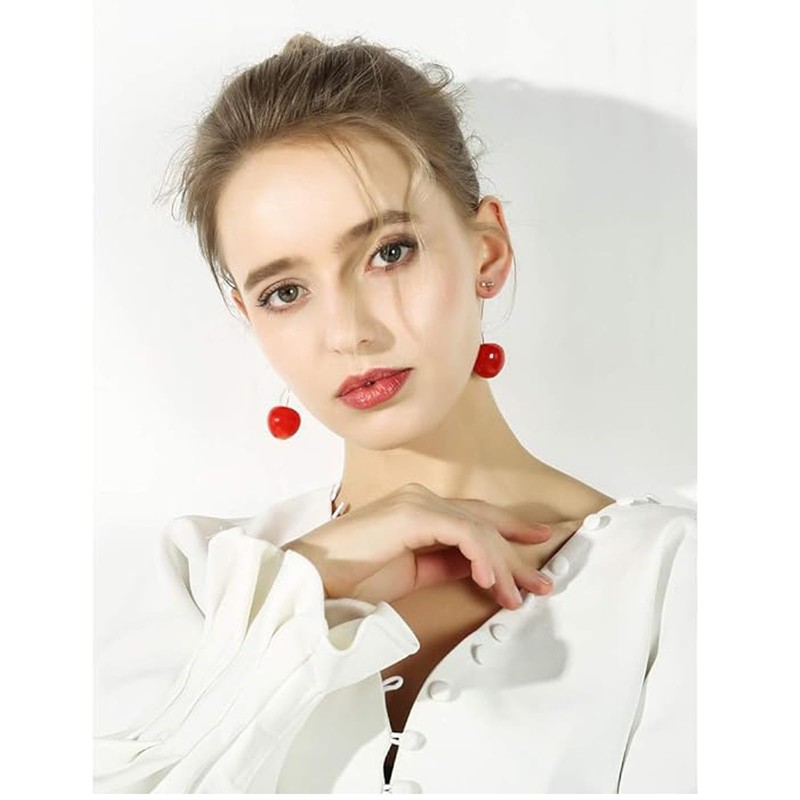 SZJYKF 3D Lifelike Red Cherry Dangle Drop Earrings Creative Assorted