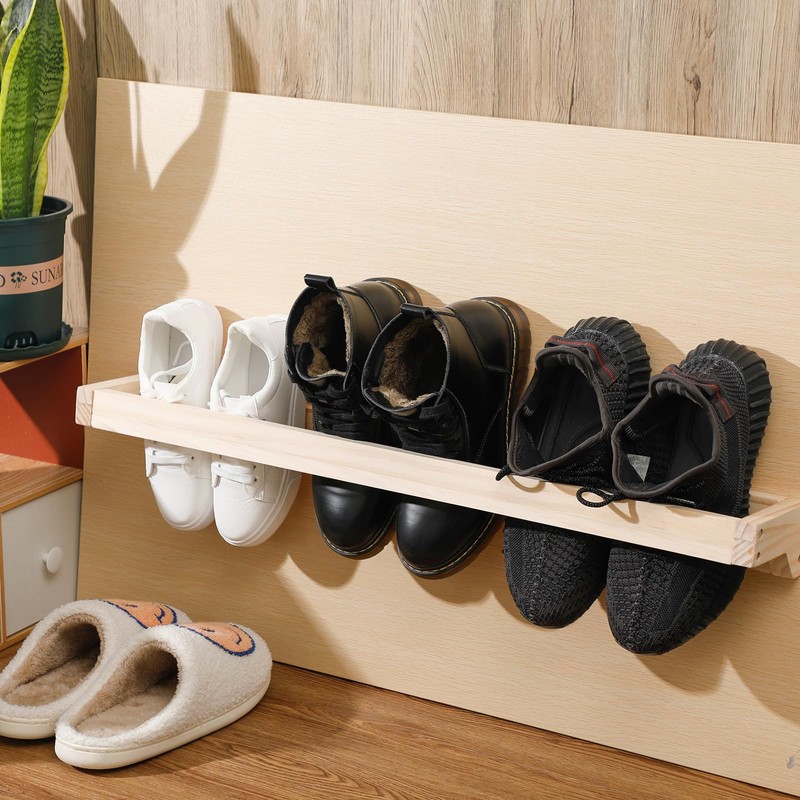 Wenqik 4 Pcs Wall Mounted Shoe Rack 30 Inch Rustic