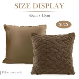 EZESO Soft Plush Cushion Covers, Set of 2 Neutral Decorative Square Leaf Velvet Throw Pillow Cover 45 x 45 cm with Smooth Zip for Sofa Bedroom Car Home Decor (Brown)