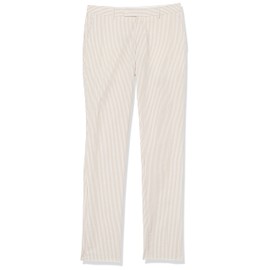 Kroon Men's Andrew Flat Front AIM Active Inspired Movement Combed Cotton Seersucker Suit Separate Pants Modern Fit, Tan and White