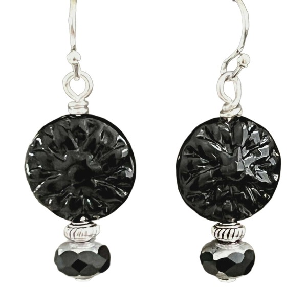 Black Dahlia Flower Dangle Earrings Bloom Jewelry Earrings for Women