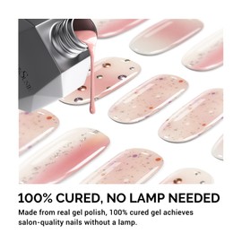 MelodySusie Qcoat Fully Cured Gel Nail Strips (Pink White Glitter) - UV Free Nail Polish Strips, Salon-Quality, Long Lasting Gel Nail Stickers, Includes 22 Nail Wraps, 2 Prep Pads