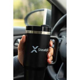 SteadyX Insulated Tumbler with Handle, 1.2 L (40 oz), Double-Wall Vacuum Stainless Steel, Black