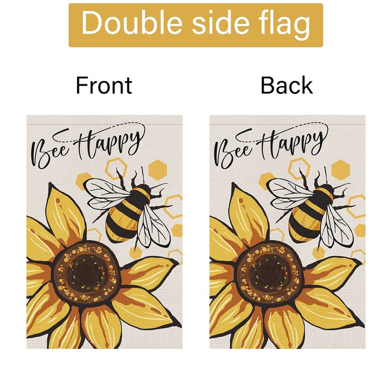 Louise Maelys Bee Happy Garden Flag 12x18 Double Sided Vertical,