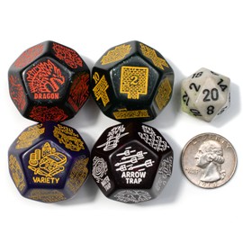 DND Generator/Randomization Dice Set (4) Jumbo D12 Dice | Create: Monster Type, Treasure, Dungeon Layout, Traps | Dungeons and Dragons Dungeon and Game Masters (DM/GM) (Sparkly)