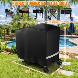 Hisencn Grill Cover for Rec Tec Bullseye RT-B380 RT-B380X Wood Pellet Grill Smoker, Heavy Duty Waterproof Grill Cover with Reflective Strips, Moisture Proof Vents and Adjustable Drawstring, 4 Buckles