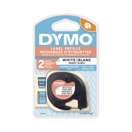 DYMO LetraTag Labeling Tape for LetraTag Label Makers, Black Print on White Paper Tape, 1/2'' W x 13' L, 2 Rolls (10697)
