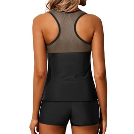 Yonique Traje de baño tankini para mujer con pantalones cortos, traje de baño atlético de dos piezas con espalda cruzada, Negro -, XXL