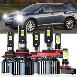 XG Glitter Lights Fit For Toyota Venza 2009 2010 2011 2012 2013 2014 2015 2016, 9005 High Beam H11 Low Beam H11 Fog Light Bulbs, High Power 6500K White Light, Pack of 6