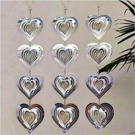 ACEGENIU Heart Wind Spinner Outdoor, Metal 3D Stainless Steel Wind Spinners for Yard & Garden, Double-Sided Reflective Helix Wind Chimes with 360° Rotating Hook (4 Heart)