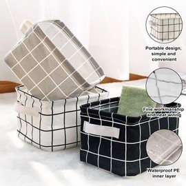 4 Pack Storage Baskets, Collapsible Mini Storage Boxes, Canvas Square Baskets Fabric Storage Bins, Waterproof Cotton & Linen for Desk Storage & Household Organizer Toys Bathroom Playroom (Style C Set)