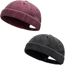Initlove Docker Hat for Men Vintage Brimless Sailor Hat Beanie Cap Black Wine Red