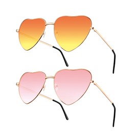 NACHLYNN Pack of 2 Heart Sunglasses Hippie Glasses Women's UV385 Funny Sunglasses for Men and Women, Orange colour pink