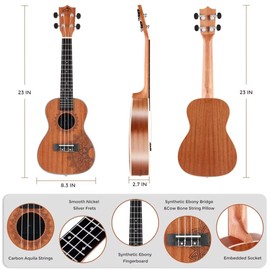 EASTROCK Concert Ukelele Sapele Beginner 23 inch Ukulele Big Package Kit. Ukulele Ukalalee Suitable for adults, Beginners. (23-Sapele)