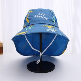 XYIYI Kids Blue Dinosaur Sun Hat Flap Neck Protection Adjustable Chin Straps Sun Protection Hats for 3-8 Years Old Boys Girls