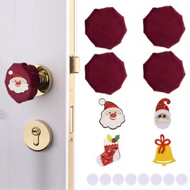 UFURMATE Door Handle Covers, 4Pcs Decorative Round Door Knob Covers with 4Pcs Christmas Decor, Soft Door Handle Glove Covers Anti-Collision Door Knob Protector for Christmas Doorknob Decorations