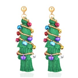 Canboer Christmas Tassel Tree Earrings Green Xmas Ornament Bell Dangle Drop Earrings Festive Holiday Jewelry for Women