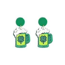 St. Patrick's Day Earrings for Women,Irish Shamrock Acrylic Dangle Earrings, Green Hat Clover Horseshoe Drop Earrings for Irish Festival (D)