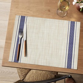 Niviy Blue Beige Placemats Set of 6, 12x18 Inch Heat Resistant Non-Slip Washable Durable Table Mats for Holiday Party Kitchen Dining Room Decoration