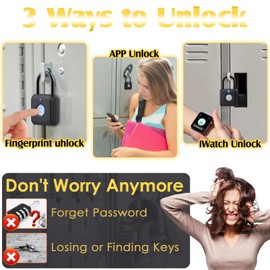 Pothunder Fingerprint Padlock, Smart Padlock, Locker Lock, Combination Lock, Fingerprint Lock with APP Unlock, USB Rechargeable, Suitable for Gym Locker, Door, Locker(Black)