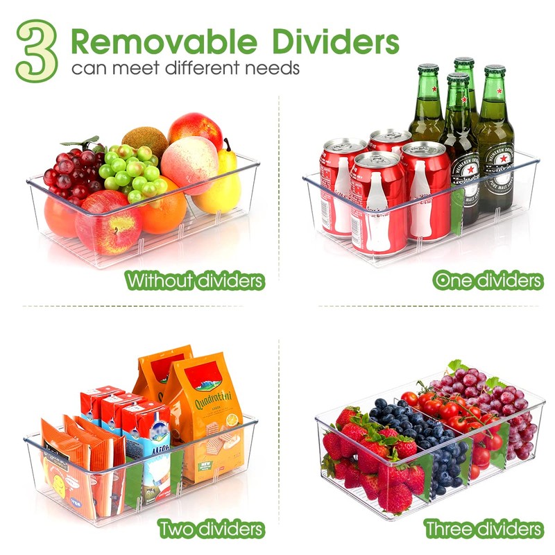 6 Pack Food Storage Organizer Bins Clear Plastic Removable Snack