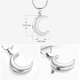 Cremation Jewellery for Ashes Moon Urn Necklace Stainless Steel Memorial Lockets Keepsakes Jewellery for Ash Pendant - Fill Kit, Stainless Steel, No Gemstone