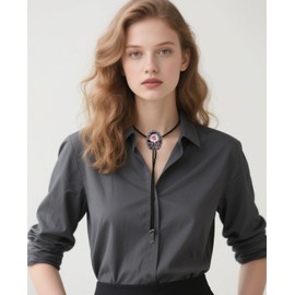 PEARLY JUN Bolo Tie for Women Men Flower Rose Western Cowboy Brown Leather Country Style String Vest Gifts (Black - Blush Rose)